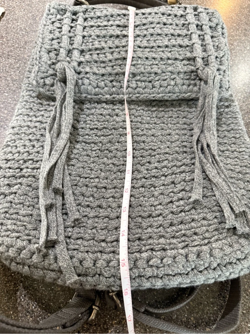 The Sak Gray Knit Backpack with Dark Brown Straps